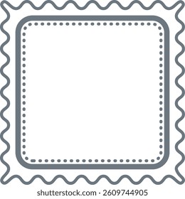 The image shows a square frame with a wavy outer border and a dotted inner border, drawn in a simple line art style. This clean, minimalistic graphic features a blank space ideal for text