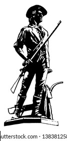 The Image Shows The Statue Of The Minutemen.  They Were Also Known For Being Ready At A Minute's Notice, Hence The Name, Vintage Line Drawing Or Engraving Illustration.