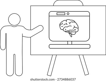 Image shows stickfigure presenting a screen with a brain inside on a tripod