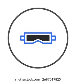La Imagen muestra un par de gafas estilizadas de borde azul dentro de un borde circular. Simboliza la protección, aplicable tanto en el trabajo industrial como en los contextos deportivos, garantizando la seguridad y