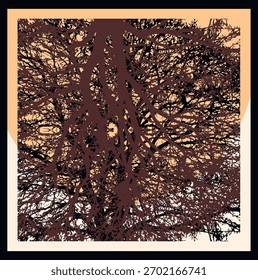 The image shows stylized graphics depicting the dense crown and branches of a tree.