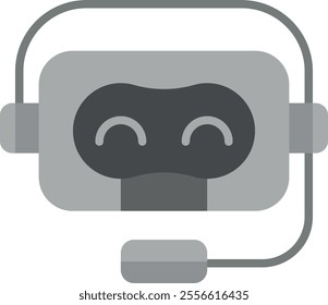 The image shows a stylized icon of a robot's head. Friendly and approachable robot, often used to symbolize artificial intelligence or virtual assistants.