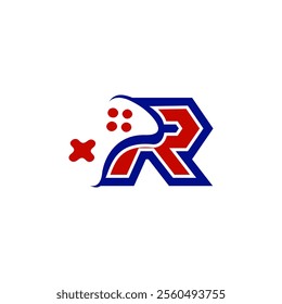 The image shows a stylized logo featuring a red and blue letter "R" integrated with a gaming controller design, highlighting a connection to gaming or esports.