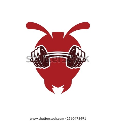 The image shows a stylized red ant head with a barbell across its face, symbolizing strength and fitness.
