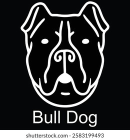 The image shows a stylized, white line drawing of a bulldog's face on a black background. Below the drawing, the text "Bull Dog" is written in white. The image is interesting due to its minimalist.