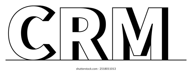 The image shows the text CRM in bold, black-shadowed large letters, placed on a horizontal line beneath. Ideal for business management, marketing, customer relations, sales, and engagement.