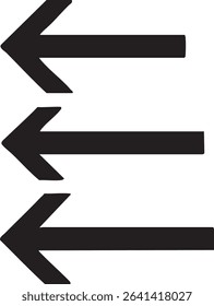 The image shows three black, horizontal arrows stacked vertically, all pointing left, set against a clean, white background.