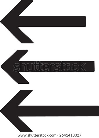 The image shows three black, horizontal arrows stacked vertically, all pointing left, set against a clean, white background.