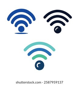 The image shows three Wi-Fi signal icons in different colors: blue, dark blue, and a combination of blue and teal. These icons represent wireless internet connectivity.