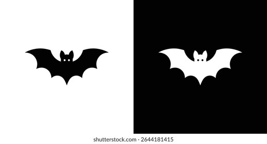 The image shows two bat silhouettes. A black bat is featured on a white background and an inverted version, where a white bat appears on a black background.