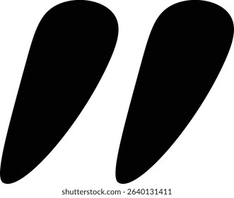 The image shows two black quotation marks with a smooth, solid shape.  These marks provide emphasis for text and are ideal for highlighting important phrases. Cartoon vector illustration
