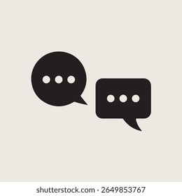 The image shows two black speech bubbles against a light beige background. 
