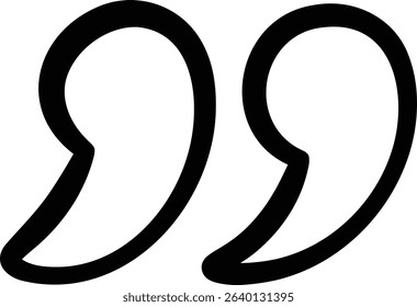 The image shows two bold, curved quotation marks in a hand-drawn style.  A pair of strong, thick quotation marks are depicted for text. Cartoon vector illustration