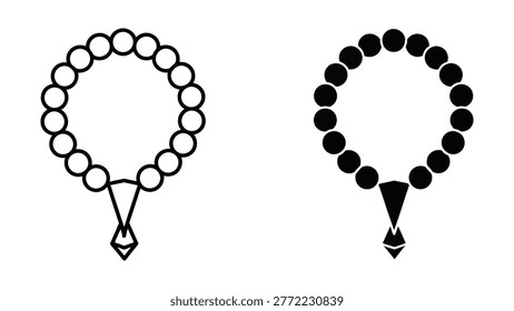 The image shows two circular arrangements of beads with a directional arrow at the bottom. The left side features white beads on a black outline forming a circle with an open arrow shape, while the right side displays solid black beads forming a similar circle with a filled arrow shape.