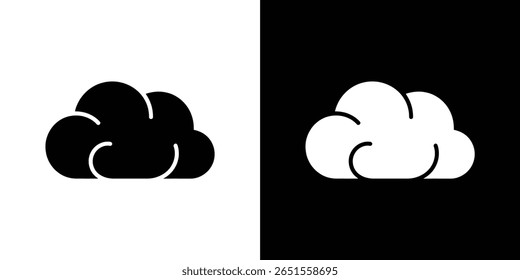 A imagem mostra dois símbolos de nuvens em cores invertidas, um preto sobre branco e o outro branco sobre preto, definidos contra fundos minimalistas para um vetor nítido e limpo.
