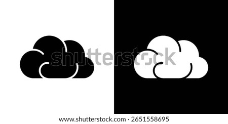 The image shows two cloud symbols in inverted colors, one black on white, the other white on black, set against minimalist backgrounds for a crisp, clean vector.
