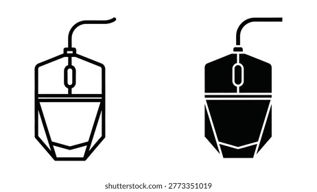 The image shows two computer mice side by side, highlighting the differences in design between a traditional wired mouse and a sleek, modern wireless mouse. The left mouse has a classic design with a visible cable, while the right mouse features a streamlined, black, wireless design with a similar ergonomic shape and scroll wheel placement.