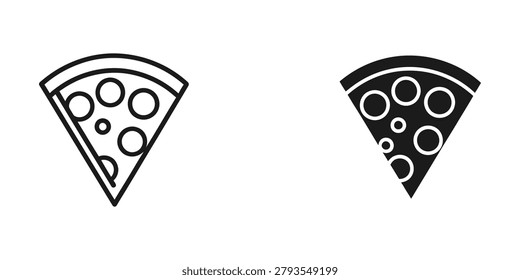 The image shows two contrasting pizza slices side by side. The slice on the left features a white crust with evenly spaced circular toppings, likely cheese. The slice on the right has a darker, thicker crust with black and white toppings, resembling pepperoni and cheese, creating a bold visual contrast.