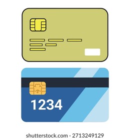 The image shows two credit cards, one gold and one blue. The gold credit card is positioned at the top and features a chip and some printed information.
