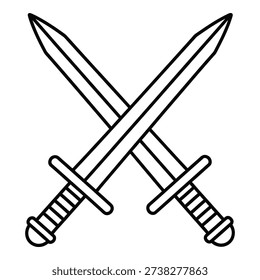 The image shows two crossed swords with detailed hilt patterns and sharp blades extending diagonally forming an X shape against a clear background