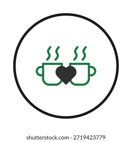 A imagem mostra dois copos ligados por um coração, simbolizando o amor e a união. O vapor sobe de cada xícara, significando calor e uma experiência compartilhada. Este design simples oferece um moderno e