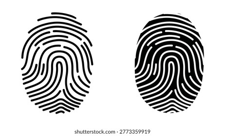 The image shows two different fingerprint patterns placed side by side for comparison. Both fingerprints are characterized by their unique ridge formations and patterns, typical of human identification methods. The left print appears to have a loop pattern with ridges curving towards one side, while the right print also shows a loop but with a different ridge alignment and core positioning. Fingerprints are used widely in forensic science and biometric identification systems for their uniqueness to each individual.