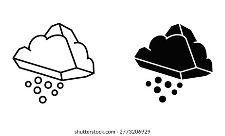 The image shows two different icons representing rainfall. The left icon depicts light rain with a partially filled cloud emitting small, sparse raindrops. The right icon illustrates heavy rain with a fully filled, darker cloud releasing larger, denser raindrops.