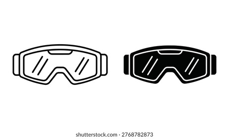 The image shows two different styles of protective goggles. The goggles on the left have clear lenses with ventilation lines, while the ones on the right have dark shaded lenses, also featuring ventilation lines. Both designs are intended to offer eye protection, likely for activities involving debris or bright light exposure.