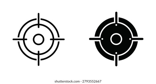 The image shows two different target designs used in shooting sports. The target on the left features a traditional concentric circle layout with a central bullseye and four evenly spaced extensions. The target on the right has a filled black bullseye with the same four extensions, providing a high-contrast visual for better visibility and scoring accuracy.