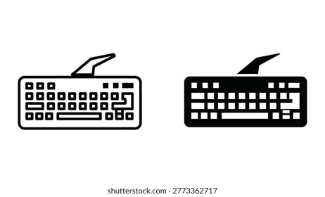 The image shows two different types of computer keyboards side by side. The keyboard on the left appears to be an older, more compact design with a connected trackball device, while the one on the right is a more modern, full-sized keyboard with a traditional mouse. Both keyboards include standard alphanumeric keys, function keys, and navigation clusters, but differ in layout and additional features.
