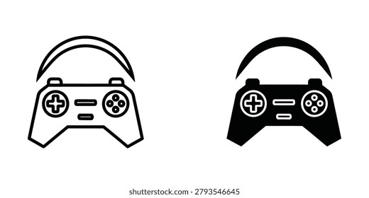 The image shows two different versions of a classic video game controller. Both controllers feature a similar layout with directional pads, action buttons, and analog sticks, but one is depicted in a white outline while the other is shown in a solid black silhouette. The design elements such as the D-pad, circular buttons, and the strap attachment are clearly visible.