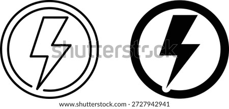 Image shows two electricity icons, one outlined and one filled in black, each centered within a black circle. Minimalist graphic style for modern design.