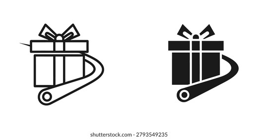 The image shows two gift boxes tied with ribbons and placed on wheeled carts. The box on the left is depicted in a simple, outlined style with minimal shading, while the box on the right is filled in with solid black, giving it a bold and modern appearance.