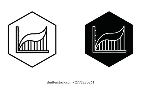 The image shows two hexagonal icons featuring a graph inside them. Both graphs illustrate upward trends with a line and bar chart combination, but they differ in style: one is in a light, white background with a simple line, while the other is on a dark background with a bold, white line and enhanced contrast. This highlights the impact of visual design choices on data representation and readability.