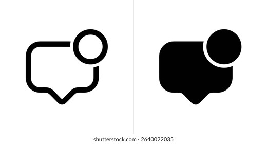 The image shows two icons depicting a chat bubble with a notification circle. The left icon is a hollow vector drawing and the right icon is filled.