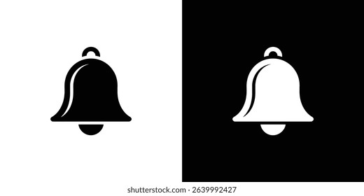 The image shows two identical bell icons. One icon is black on a white background, and the other is white on a black background, placed adjacently for contrast.