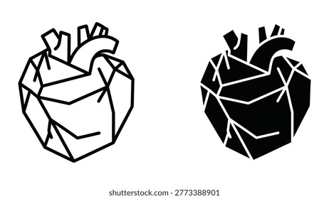 The image shows two illustrations of a human heart. The heart on the left appears intact and healthy, while the heart on the right is depicted with significant cracks and structural damage, symbolizing heart disease or injury.