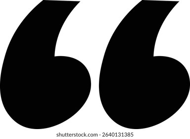 The image shows two large, black quotation marks with a smooth, bold style.  A pair of strong, rounded symbols denotes a text excerpt. Cartoon vector illustration
