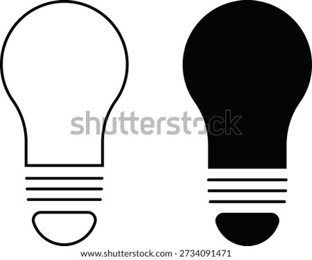 The image shows two light bulbs side by side. The bulb on the left is white, representing an off state, while the bulb on the right is filled in black, symbolizing an on or illuminated state. Both bulbs have a standard screw base design.
