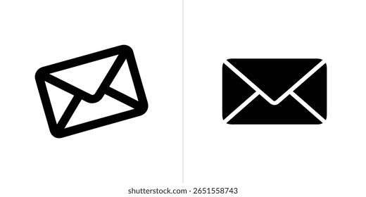 Das Bild zeigt zwei Mail-Symbole auf weißem Hintergrund. Die linke ist ein umrissener Umschlag, leicht gekippt, während die rechte ist eine solide schwarze Silhouette.