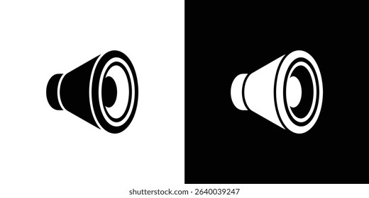 The image shows two megaphone icons, one black on white and the other white on black, demonstrating an inverted color scheme for simple design.
