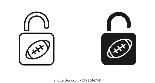 The image shows two padlock icons, one in white and black and the other in black and white, each containing an illustration of an american football with crossed lines in the center. These icons symbolize restricted or secured access related to american football content, such as protected files, private leagues, or exclusive content.