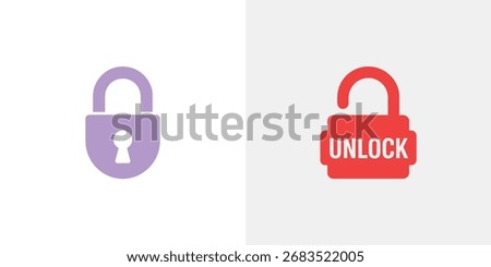 The image shows two padlock icons. The left one is light purple and locked. The right one is red, unlocked, and has the word UNLOCK in white.