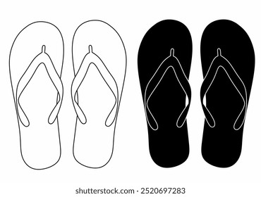 The image shows two pairs of flip-flops: the left pair is striped in black with a white inside, and the right pair is completely black. Both pairs are shown side by side.