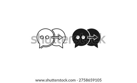 The image shows two pairs of speech bubbles connected by arrows indicating a direction of communication. The pair on the left features a light outline style with empty bubbles, while the pair on the right uses solid black bubbles, emphasizing a more formal or direct conversation flow. The arrows suggest the exchange of messages between two entities or individuals.