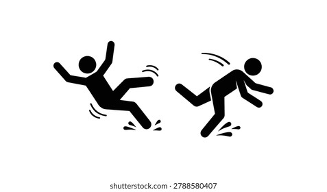 The image shows two people falling depicted in a black and white silhouette style, emphasizing motion and accident risk.