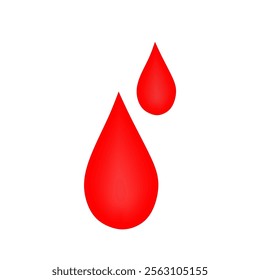 The image shows two red blood drops on a white background The larger drop is below the smaller one The drops are simple in design with a gradient of red color creating a smooth effect.
