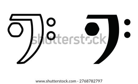 The image shows two sets of Bengali vowel signs, specifically the 'o' (অ) vowel with a curved line and two small circles representing vowel modifiers. The left set is in a lighter line style, while the right set is in a filled, bold style with a nukta (dot) added to the second vowel modifier. These signs are used in the Bengali script to modify the pronunciation of consonants.