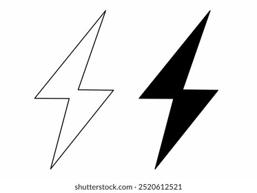 The image shows two shapes of lightning strikes: one on the left outlined in black with a white interior, and another on the right filled entirely with black.