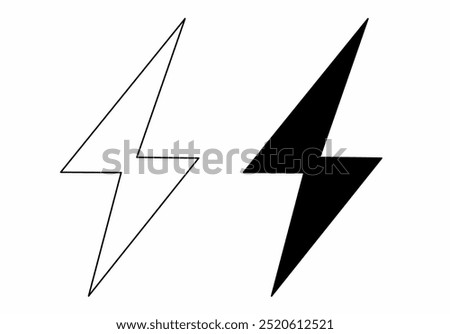 The image shows two shapes of lightning strikes: one on the left outlined in black with a white interior, and another on the right filled entirely with black.